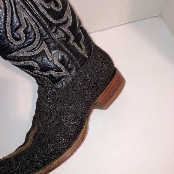 Vintage Western Cowboy Boots Pointy Toes Heels Men's Black Size 7 Conya Leon - Picture 3 of 16